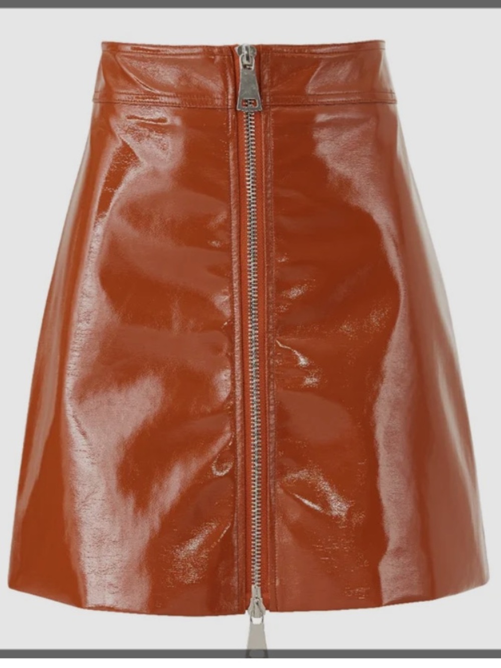 Ronny Kobo Collection Glossy Rust Zip-Front Mini Skirt